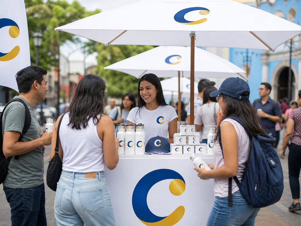 Activacion callejera con material promocional de marca