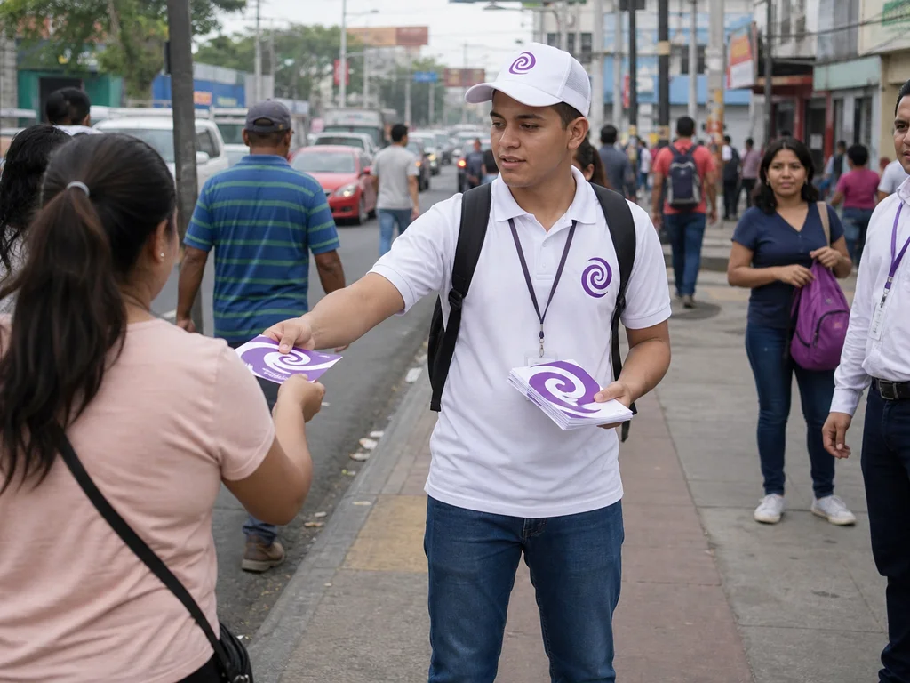 Distribucion de volantes en zona comercial